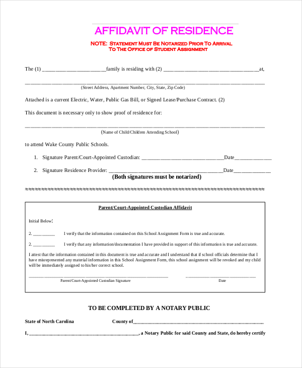 Affidavit Of Residency Form 