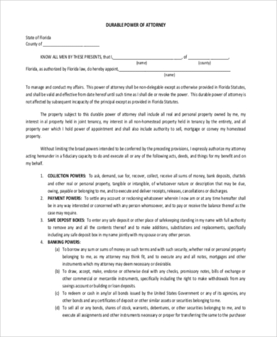 free durable power of attorney form