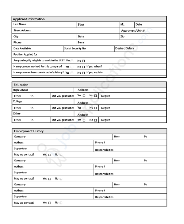 free printable generic job application form