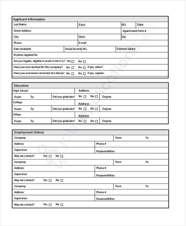 FREE 9+ Sample Printable Job Application Forms in PDF | Excel | MS Word