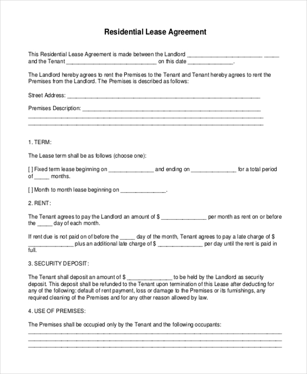 free 9 sample printable lease agreement forms in pdf ms word