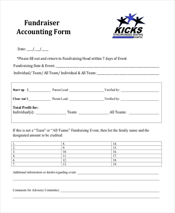 fundraiser accounting form