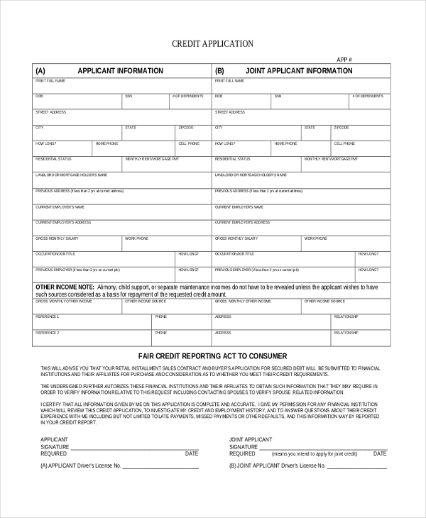 general credit application form