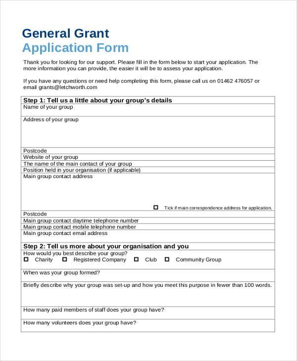 general grant application form
