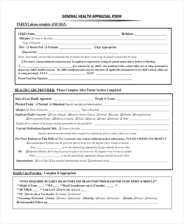 general health appraisal form1