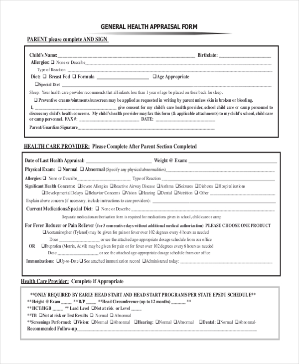 Free 10 Sample Health Appraisal Forms In Pdf Ms Word