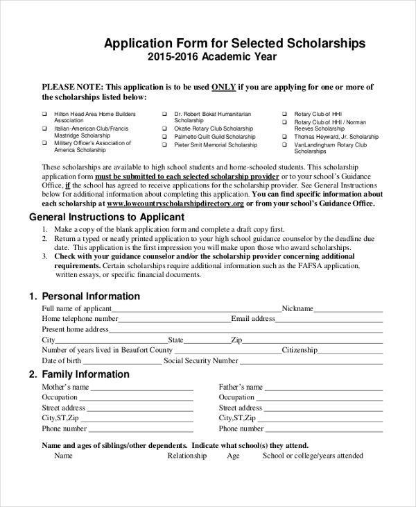 general scholarship application form