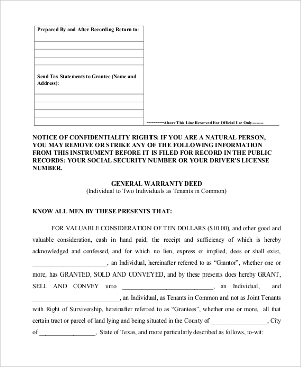 general warranty deed texas form