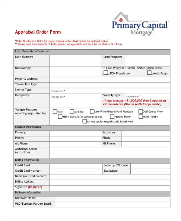 generic appraisal order form