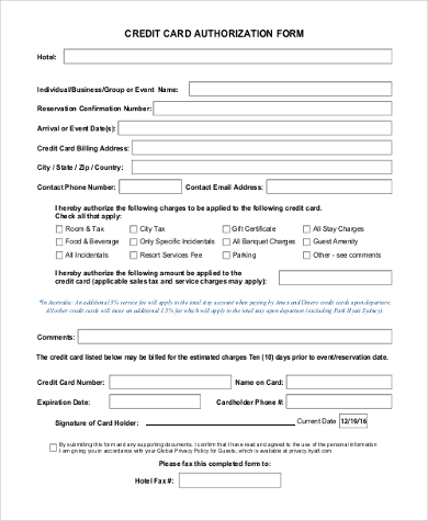 generic credit card authorization form
