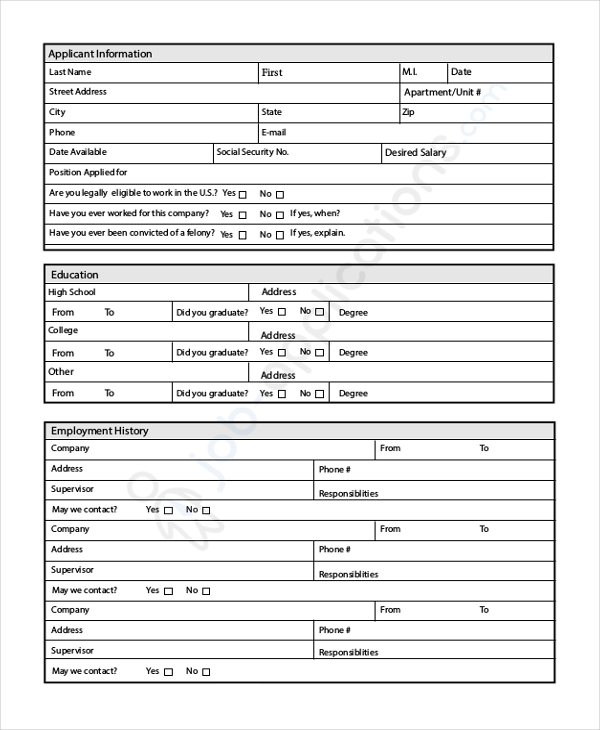 FREE 9+ Job Application Form Samples in PDF | MS Word | Excel