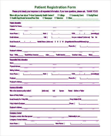 generic patient registration form