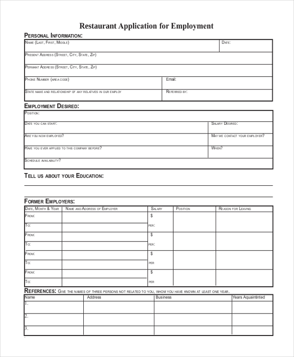FREE 14  Employment Application Samples PDF MS Word Google Docs