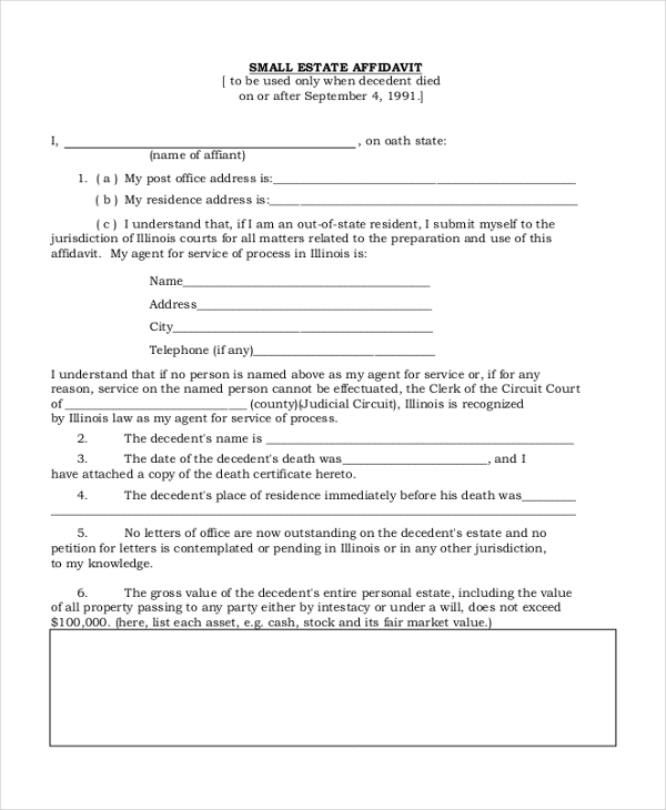 FREE 9 Sample Small Estate Affidavit Forms In PDF MS Word