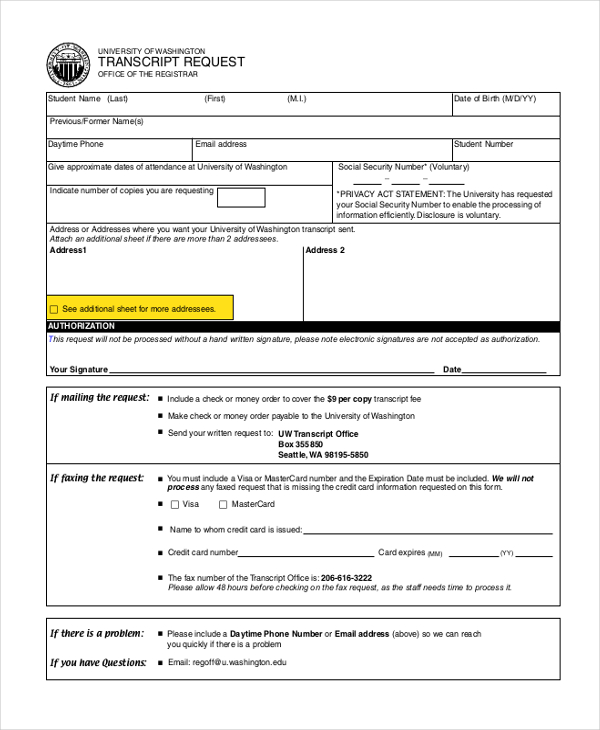 FREE 14+ Transcript Request Form Samples, PDF, MS Word, Google Docs, Excel