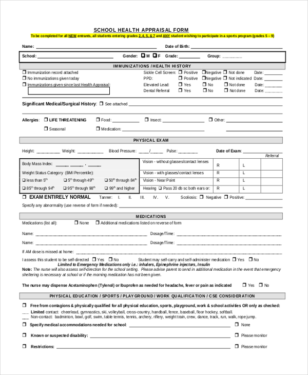FREE 10+ Sample Health Appraisal Forms in PDF | MS Word