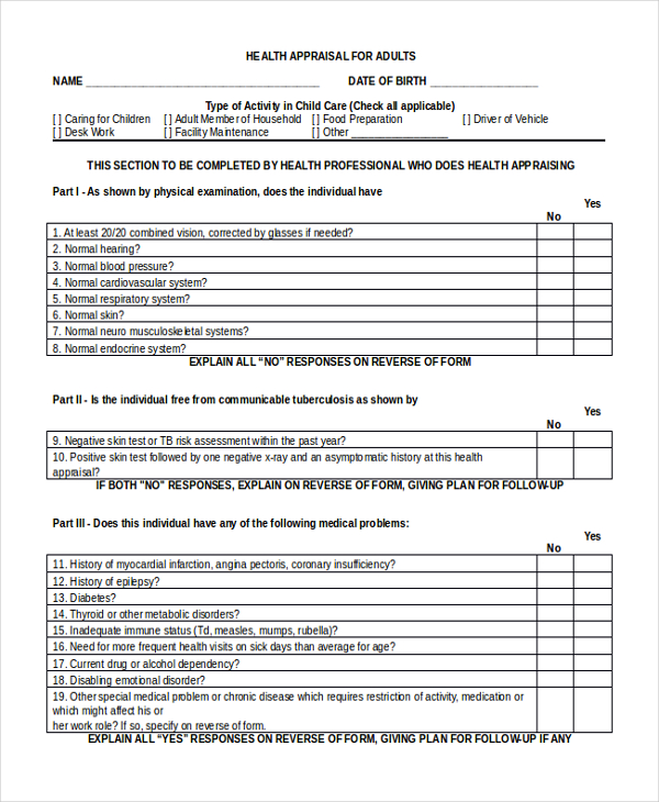 FREE 8+ Sample Health Appraisal Forms in PDF | MS Word