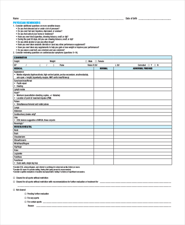 sports physical form near me
 FREE 8+ Sample Sports Physical Forms in PDF | DOC