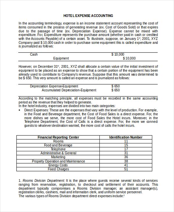 hotel expenses accounting form