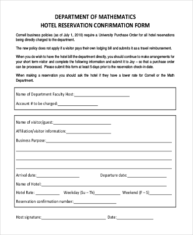 FREE 10+ Sample Hotel Reservation Forms in MS Word | PDF | Excel