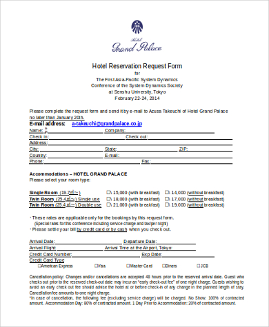 FREE 14+ Hotel Reservation Form Sample PDF, MS Word, Google Docs, Excel