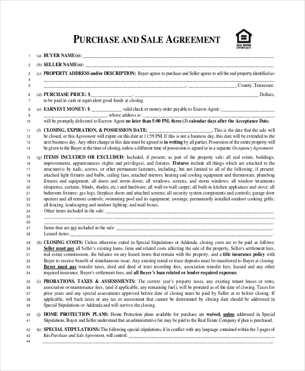 house sale agreement form