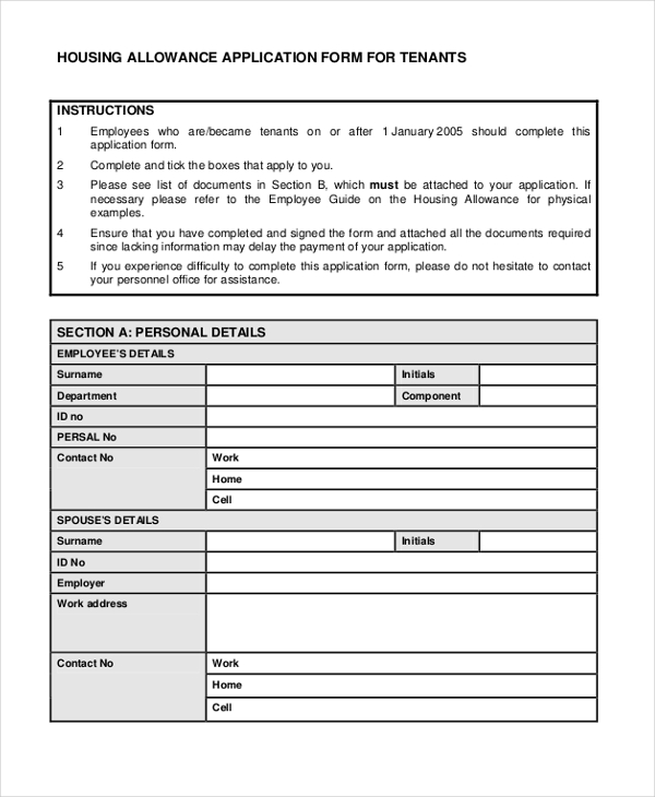 FREE 9+ Sample Housing Application Forms in PDF | MS Word