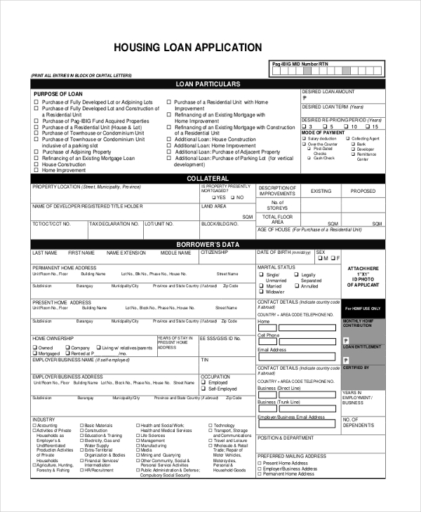 housing loan application form