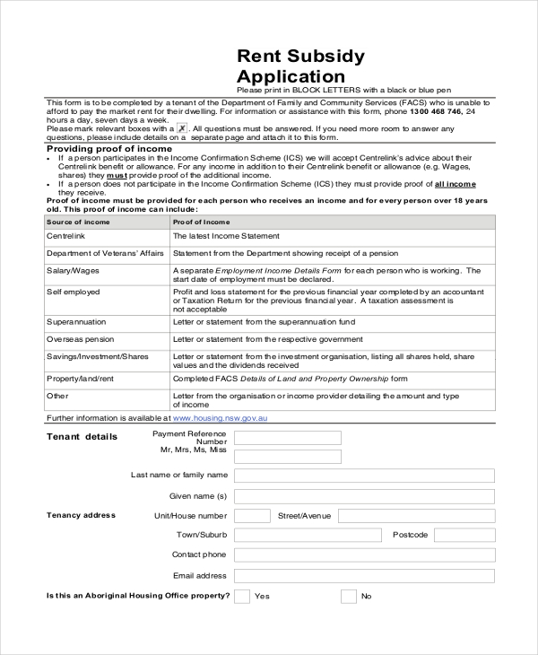 Free 9 Sample Housing Application Forms In Pdf Ms Word 2839