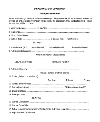 inspectorate of government job application form