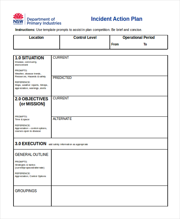 incident action plan form example