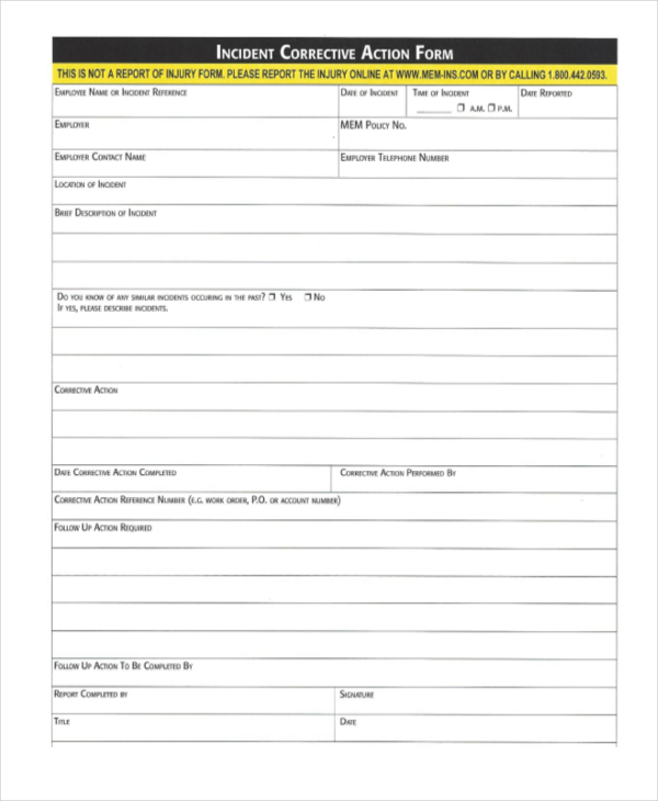 incident corrective action form