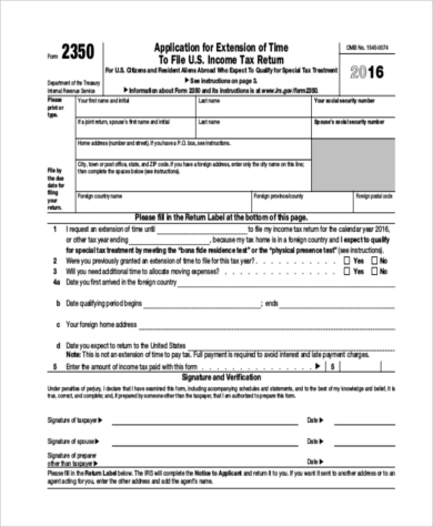 Printable Tax Extension Form