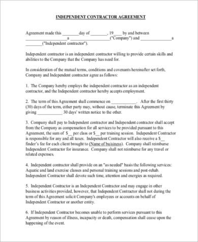 independent contractor agreement form free