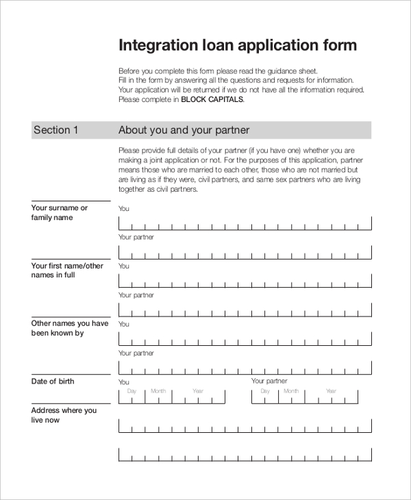 integration loan application form