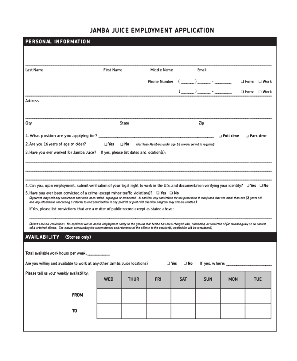 Free 10 Sample Blank Job Application Forms In Pdf Ms Word Excel