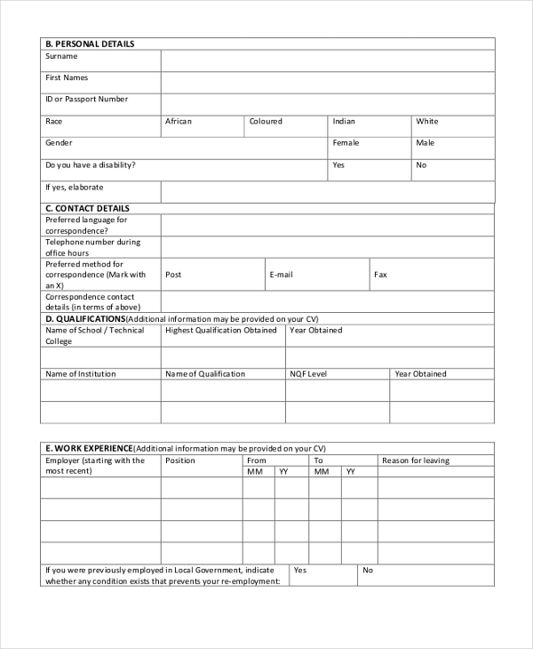 FREE 9+ Sample Printable Job Application Forms in PDF | Excel | MS Word