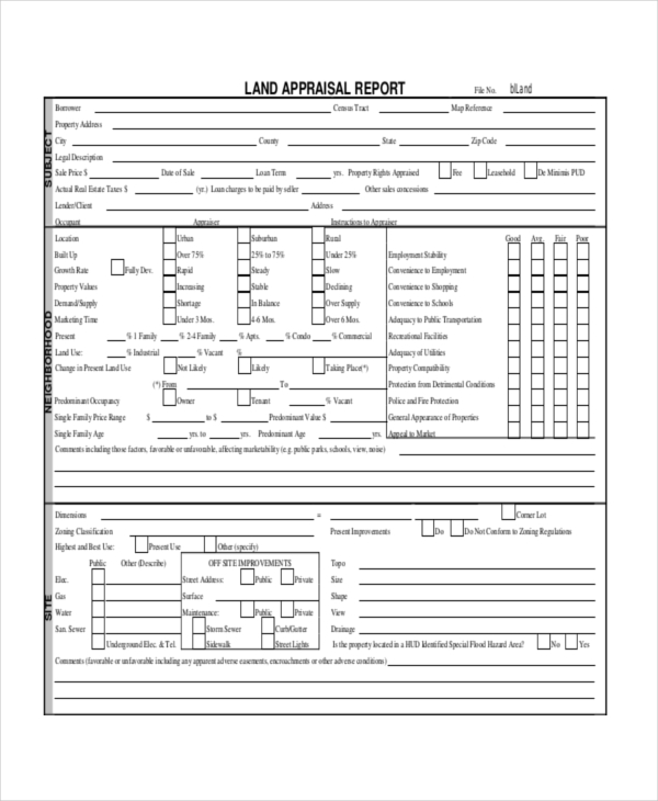 land appraisal report form