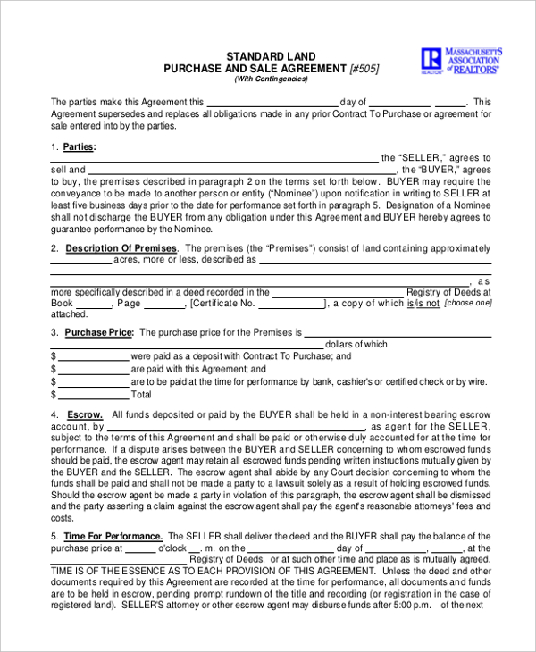 land purchase and sale agreement form