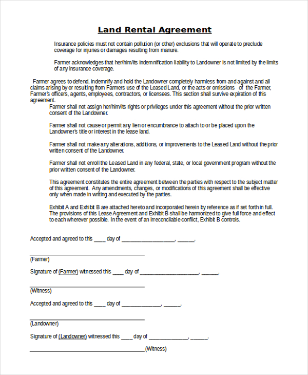 land rental agreement form