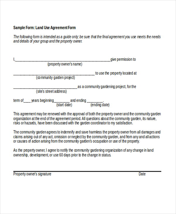 land use agreement form