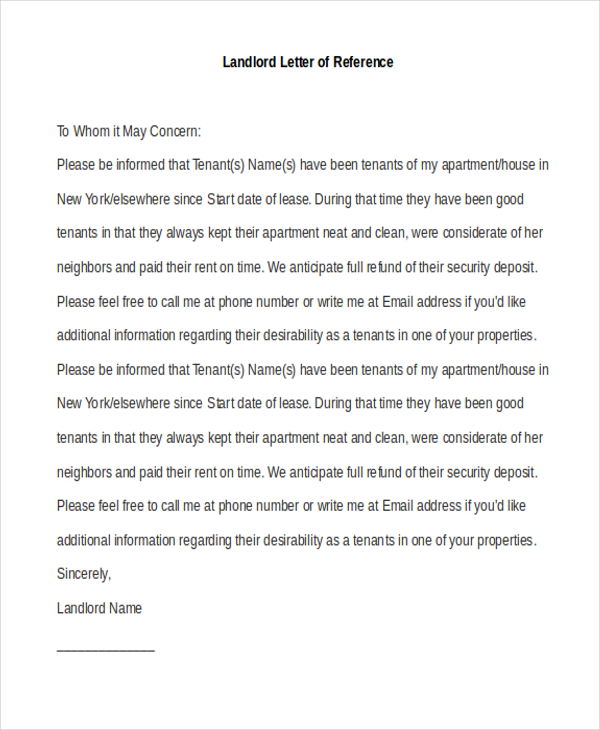 landlord letter of reference