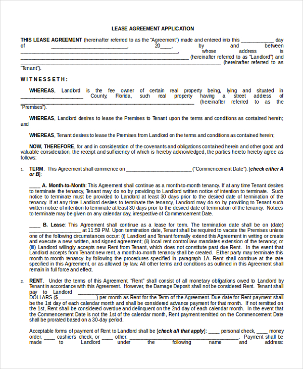lease agreement application form
