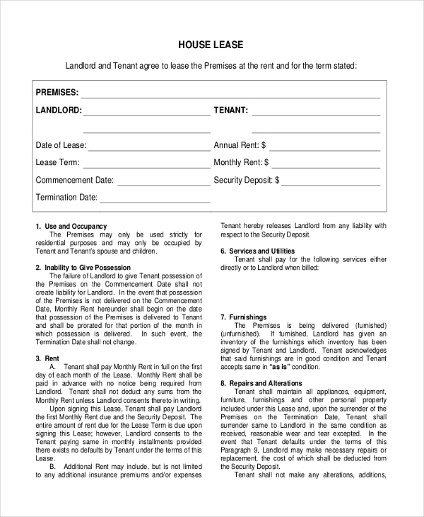 FREE 8+ Sample House Lease Agreement Forms in PDF MS Word