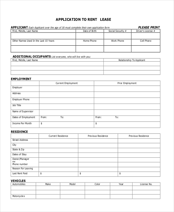 lease rent application form