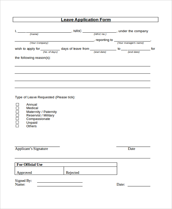 FREE 8 Sample Leave Application Forms In PDF