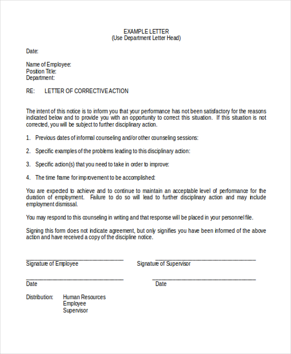 Sample Letter Of Corrective Action Plan