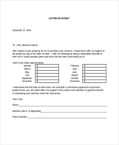 letter of intent format for business proposal