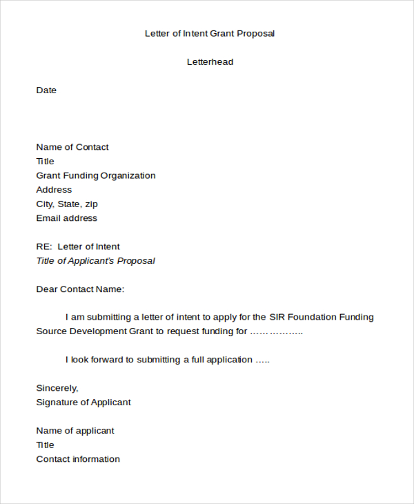 letter of intent grant proposal