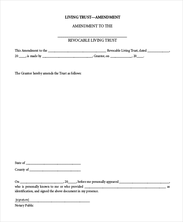 living trust amendment form